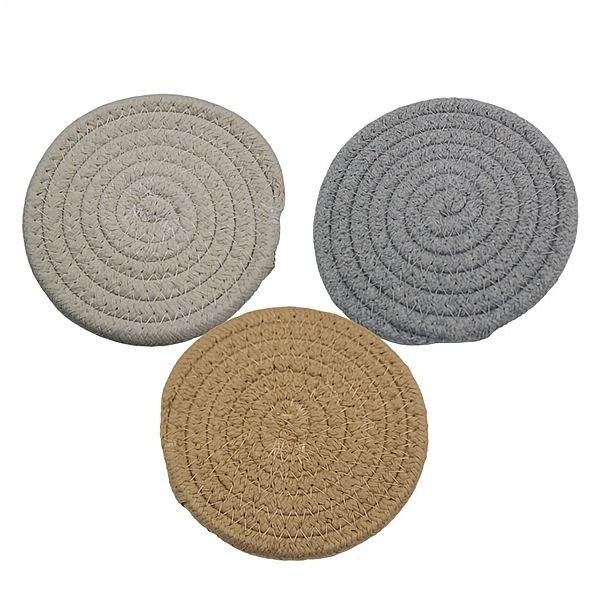 日式棉線編織隔熱杯墊(12cm)米色／灰色／卡其色(1入) 款式可選