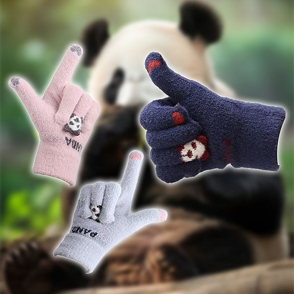AMICA~0215#毛絨卡通熊貓成人手套(1雙入) 款式可選