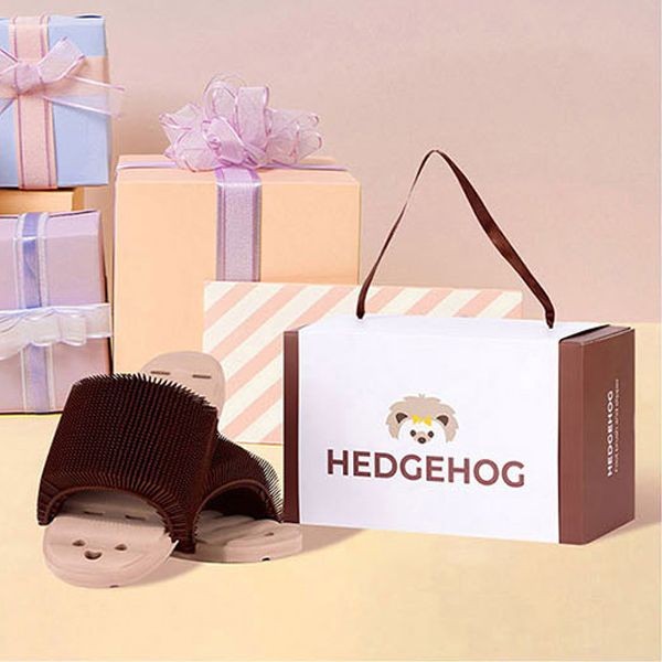 韓國 Hedgehog~刺蝟刷腳浴室鞋拖禮盒組(1雙入／盒)