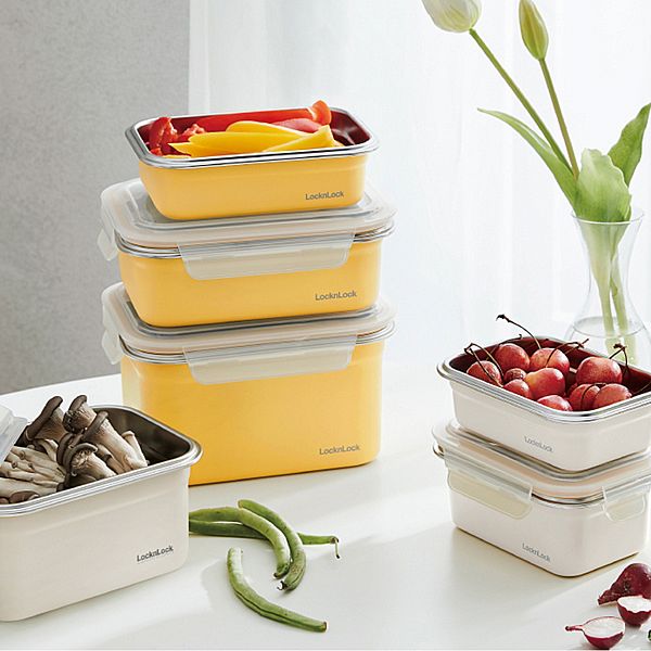 LOCK & LOCK 樂扣樂扣~可微波輕漾粉彩不鏽鋼保鮮盒(1L)1入 款式可選