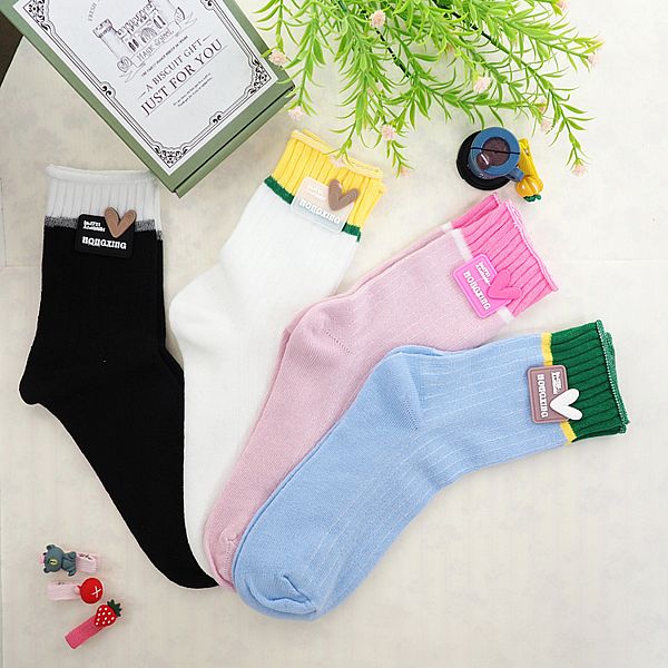 愛心拼色直條中筒襪(1雙入)