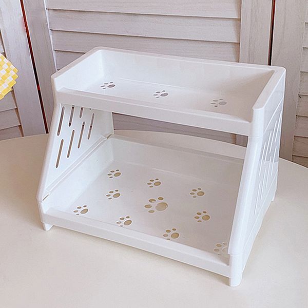 梯形雙層桌面置物架／收納架(白色)1入