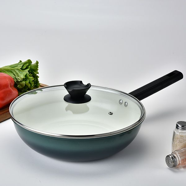愛佳寶~碳鋼陶瓷煎炒鍋(附蓋)30CM(1入)
