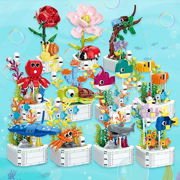 Flowers~療癒舒壓積木 昆蟲盆栽系列／海洋盆栽系列(1入) 多款可選