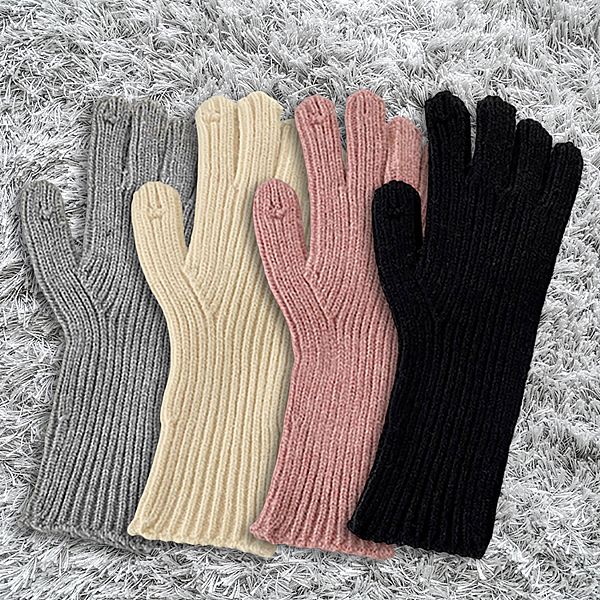 秋冬純色毛線針織可露指長版保暖手套(均碼)1雙入 款式可選