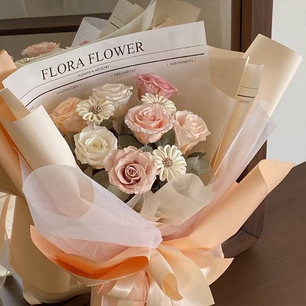 FLORA FLOWER~永生花韓系花束-奶油蜜橘(1束)