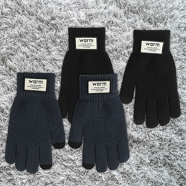秋冬加厚加絨可觸屏針織手套(均碼)1雙入 款式可選