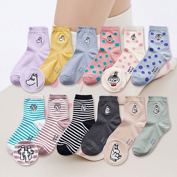 ONEDER 旺達棉品~姆明系列刺繡少女襪 (1雙入) 款式可選