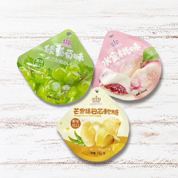 日日旺~芒果味／綠葡萄味／水蜜桃味包芯軟糖(剝皮軟糖)23g 款式可選