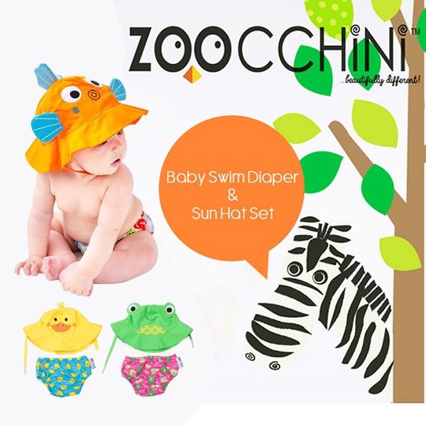 美國 ZOOCCHiNi~可愛動物尿布泳褲+遮陽帽(1-2y)1組入 款式可選