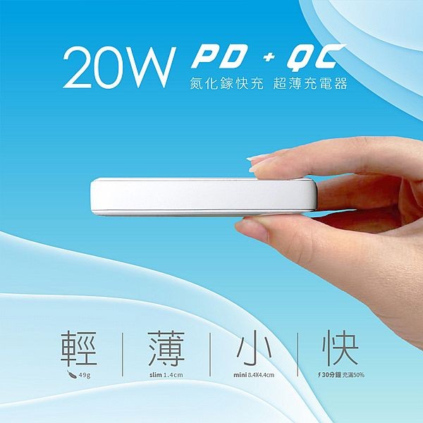 Dr.AV~20W氮化鎵快充超薄充電器(USB-202SF)1入