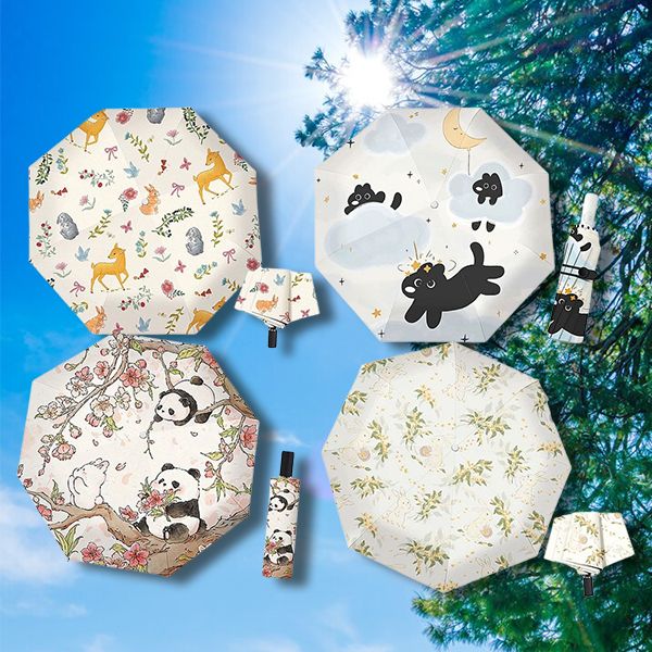 CUBESTORE~雲夢狗狗/春日熊貓/月桂兔/童話森林 抗UV三折手動傘 款式可選(1入)