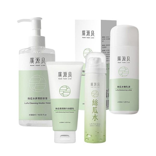 <超值組合> 廣源良~絲瓜水保濕卸妝液(300ml)+絲瓜水嫩乳液 (150ml)+絲瓜保濕彈力洗面乳(120ml)+絲瓜水(菜瓜水)噴霧瓶(50ml) 組合款