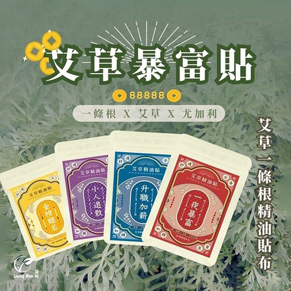 梁時 Sheng Wen~艾草暴富貼-一條根精油貼布(3入盒裝) 款式可選