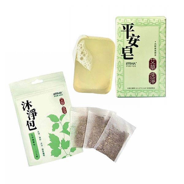 <超值組合> iRRMA 伊兒瑪~艾草平安皂(100g)+艾草沐淨包(4gx3入) 組合款