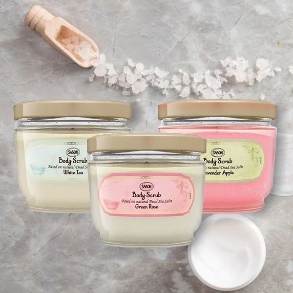 SABON~新版身體磨砂膏(600g)白茶／香蘋薰衣草／以色列綠玫瑰 款式可選