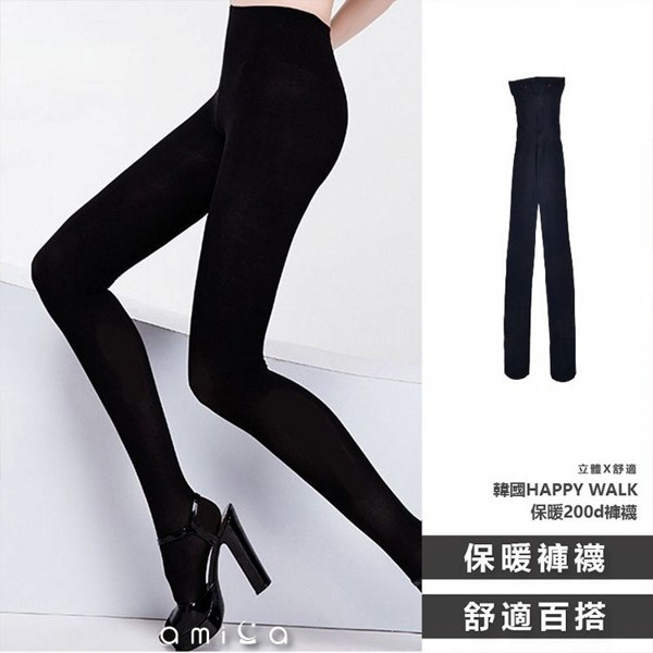 AMICA~1026#韓國 HAPPY WALK 保暖200D褲襪(黑色)1件入