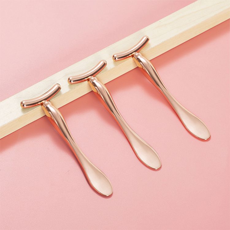 T型眼部臉部按摩棒/眼霜挖勺(玫瑰金)1入