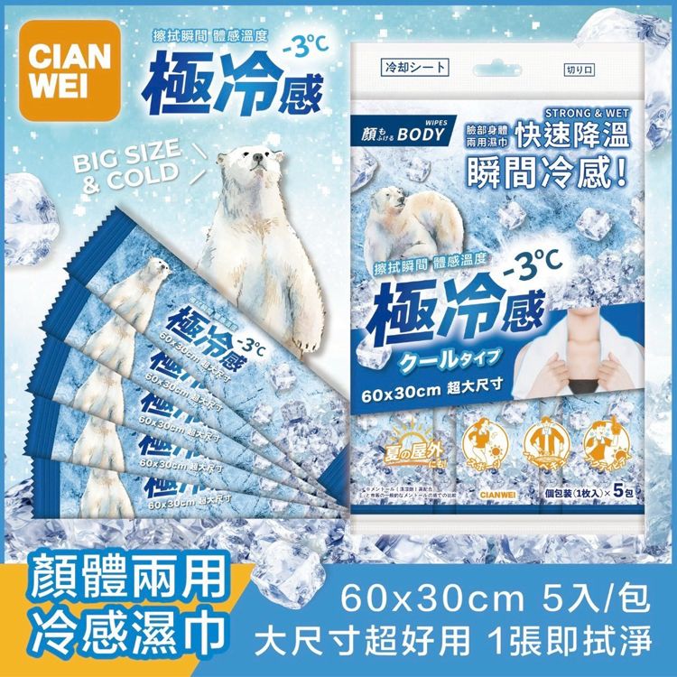 CIANWEI~冷感濕巾(顏體兩用加大版)5入