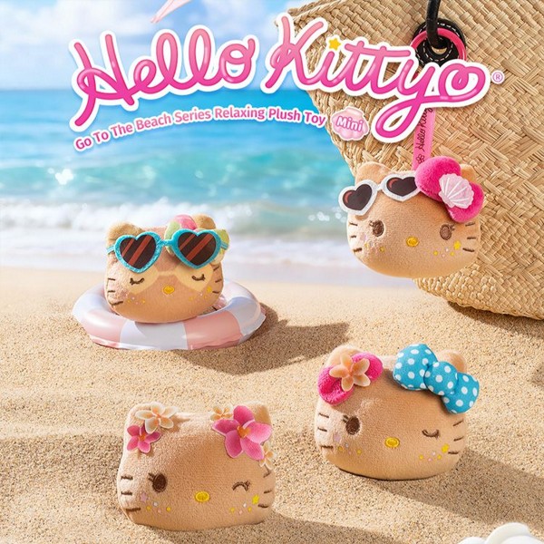 Hello Kitty~去海邊吧系列毛絨捏捏樂Mini(1入) 毛絨 娃娃 公仔 吊飾  不挑款／隨機出貨｜曬黑Kitty 夏日渡假風 慢回彈絨毛 療癒紓壓